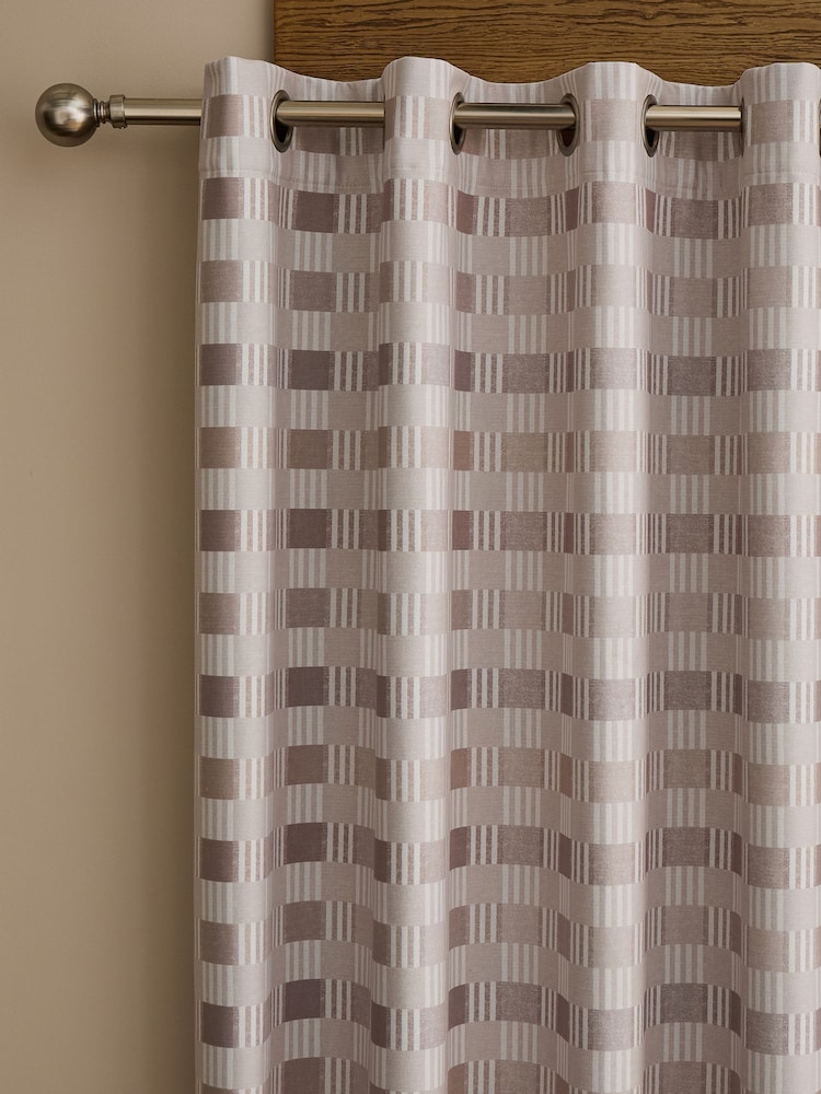 Catherine Lansfield Natural Wilson Check Thermal Blackout Lined Eyelet Curtains - Image 5 of 5