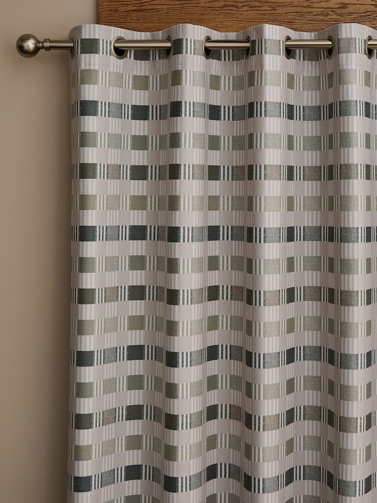Catherine Lansfield Green Wilson Check Thermal Blackout Lined Eyelet Curtains - Image 5 of 5