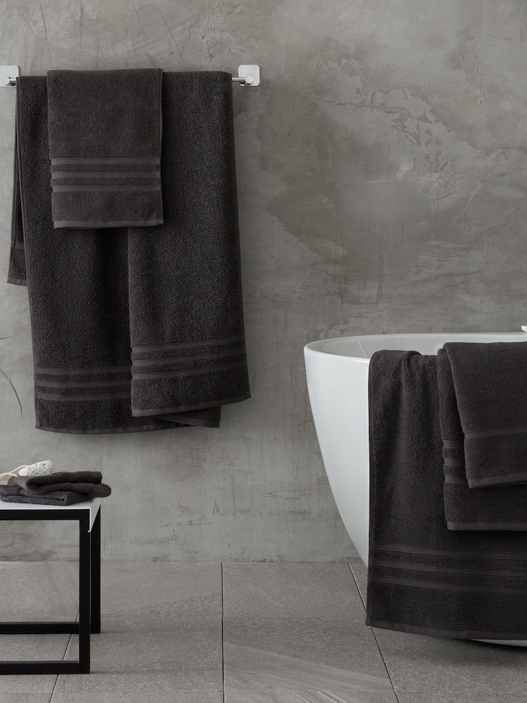 Catherine Lansfield Set of 2 Charcoal Grey 100% Cotton Bath Sheet Towels - Image 2 of 4
