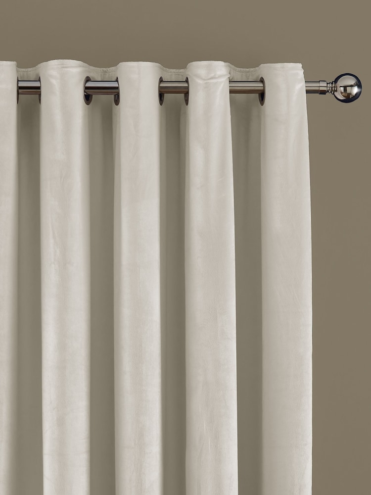 Catherine Lansfield Cream Matt Velvet Lined Eyelet Curtains - Image 1 of 3