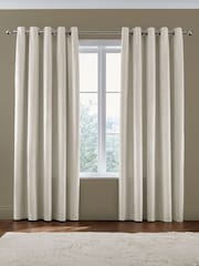 Catherine Lansfield Cream Matt Velvet Lined Eyelet Curtains - Image 2 of 3