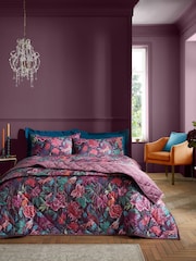 Bridgerton by Catherine Lansfield Plum Kate Floral Soft Velvet Quilted 100% Cotton Bedspread - Image 1 of 3