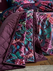Bridgerton by Catherine Lansfield Plum Kate Floral Soft Velvet Quilted 100% Cotton Bedspread - Image 2 of 3