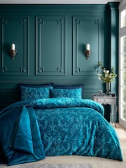Bridgerton by Catherine Lansfield Teal Green Regal Birds Soft Velvet Duvet Cover Set - Image 1 of 5