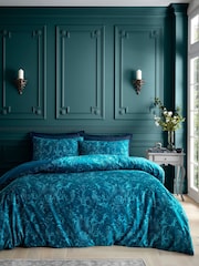 Bridgerton by Catherine Lansfield Teal Green Regal Birds Soft Velvet Duvet Cover Set - Image 2 of 5