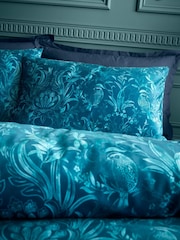Bridgerton by Catherine Lansfield Teal Green Regal Birds Soft Velvet Duvet Cover Set - Image 3 of 5