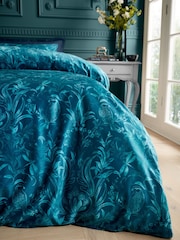 Bridgerton by Catherine Lansfield Teal Green Regal Birds Soft Velvet Duvet Cover Set - Image 4 of 5