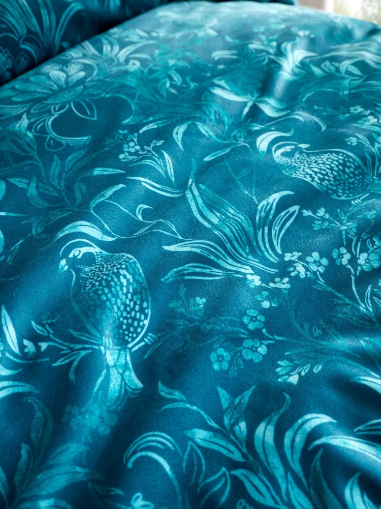 Bridgerton by Catherine Lansfield Teal Green Regal Birds Soft Velvet Duvet Cover Set - Image 5 of 5