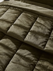 Catherine Lansfield Olive Green Kingsley So Soft Matt Velvet Quilted Bedspread - Image 3 of 3
