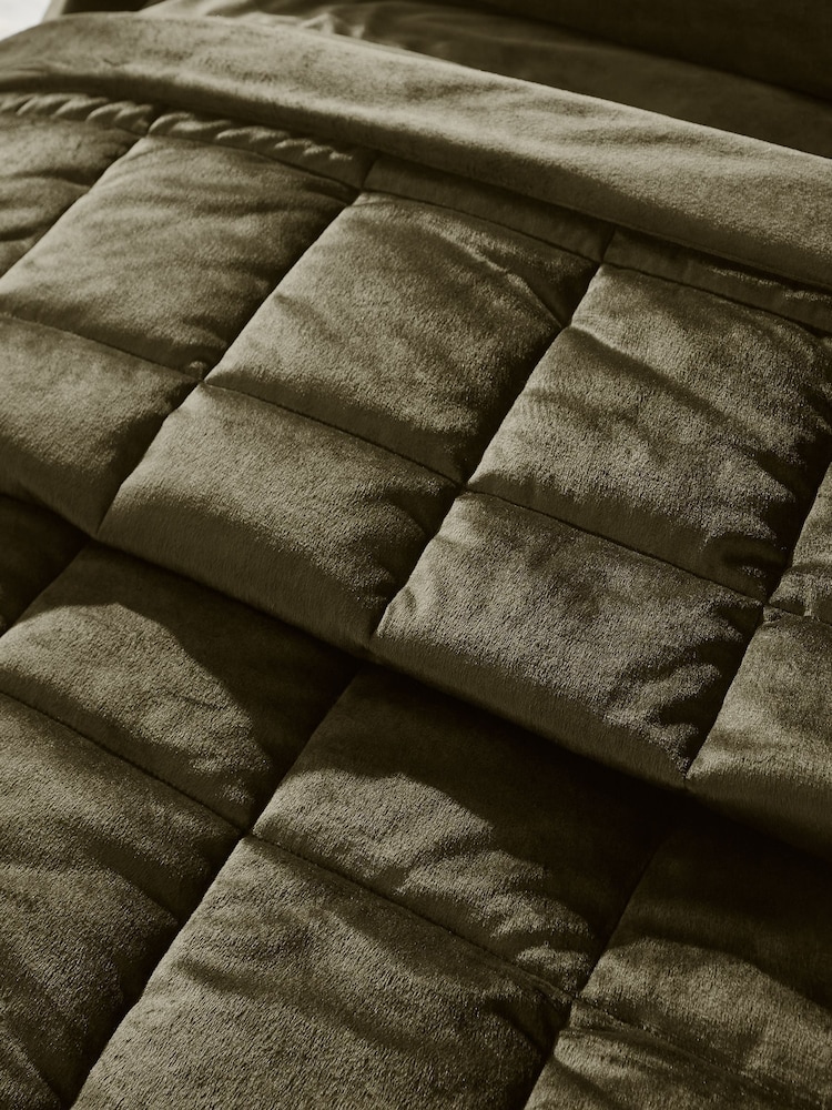 Catherine Lansfield Olive Green Kingsley So Soft Matt Velvet Quilted Bedspread - Image 3 of 3