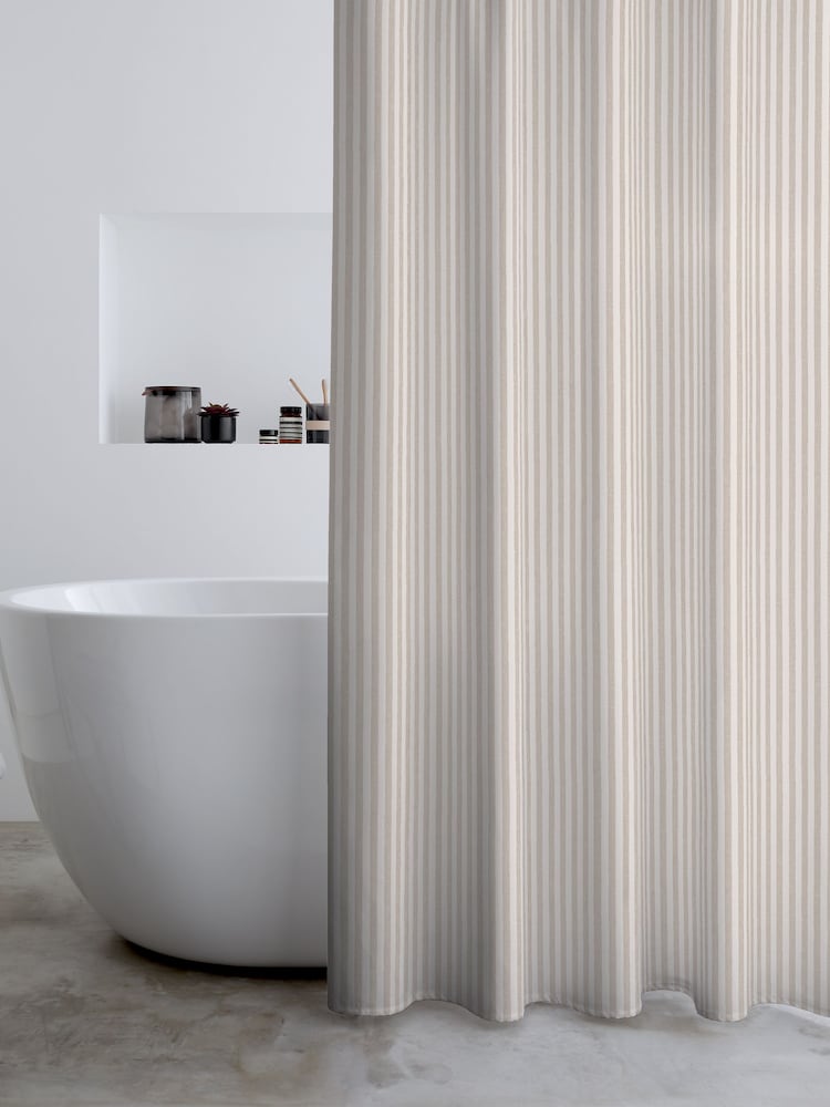 Catherine Lansfield Natural Timeless Stripe Shower Curtain - Image 1 of 3