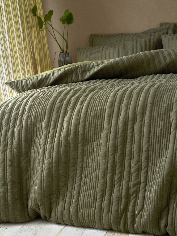Pineapple Elephant Olive Green Tamba Jersey Stripe Quilted Duvet Cover Set - Image 3 of 4