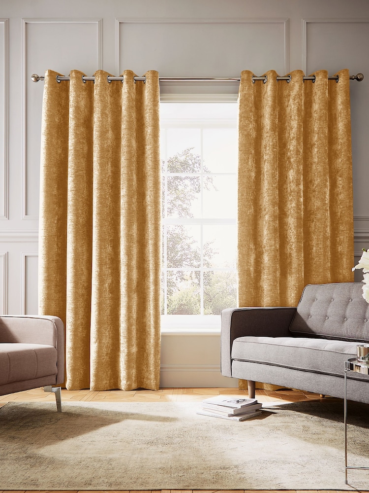 Hyperion Amber Gold Selene Luxury Chenille Weighted Thermal Lined Eyelet Curtains - Image 1 of 4