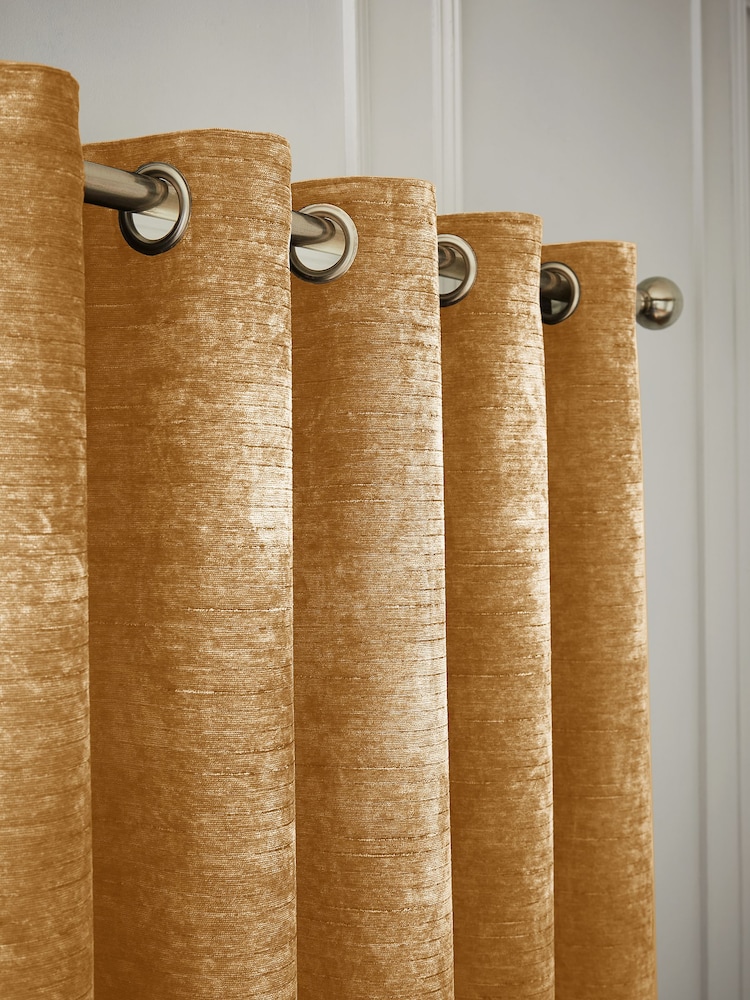 Hyperion Amber Gold Selene Luxury Chenille Weighted Thermal Lined Eyelet Curtains - Image 2 of 4