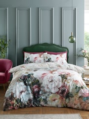 RHS Pink Rose Bloom Floral 100% Cotton Duvet Cover Set - Image 1 of 5