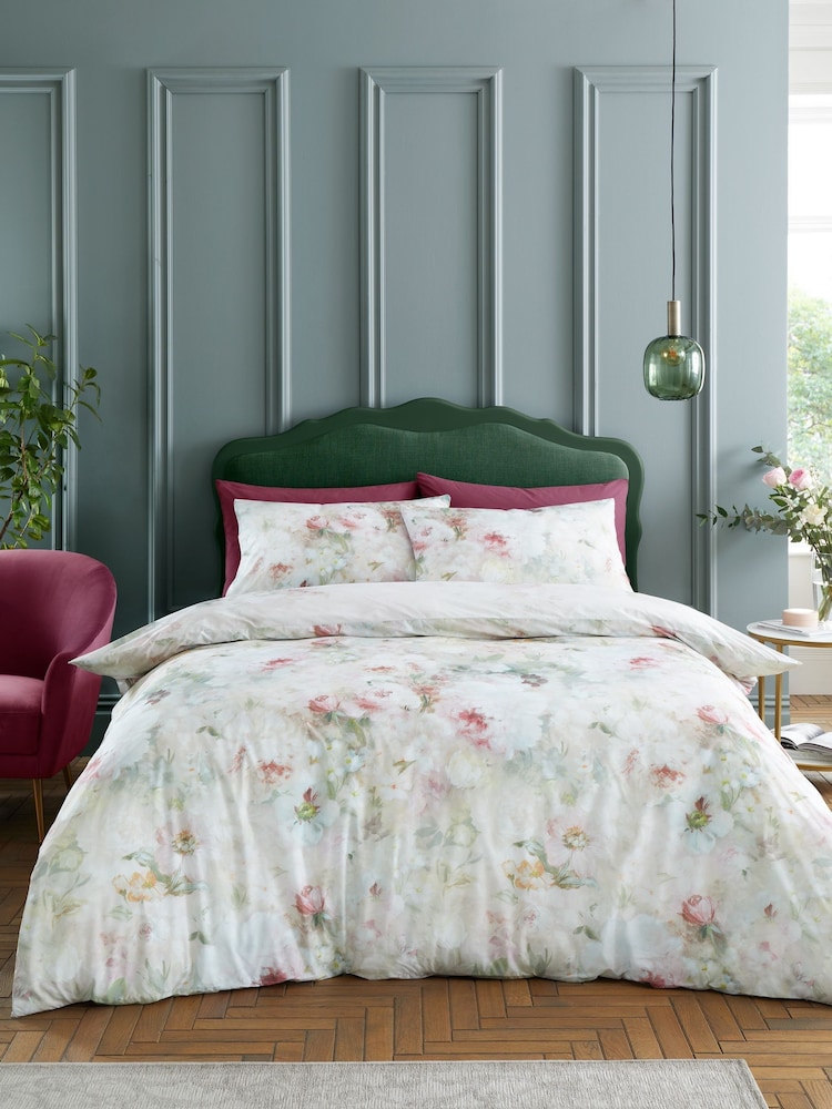 RHS Pink Rose Bloom Floral 100% Cotton Duvet Cover Set - Image 2 of 5