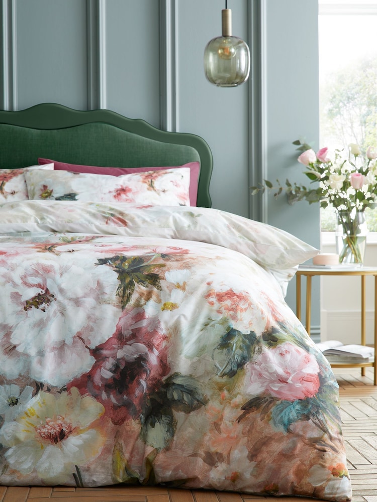 RHS Pink Rose Bloom Floral 100% Cotton Duvet Cover Set - Image 5 of 5