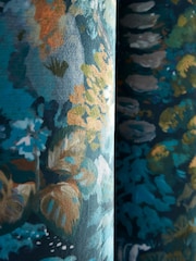 RHS Blue Garden Walk Soft Velour Pencil Pleat Curtains - Image 3 of 4