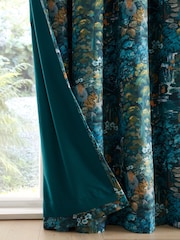 RHS Blue Garden Walk Soft Velour Pencil Pleat Curtains - Image 4 of 4