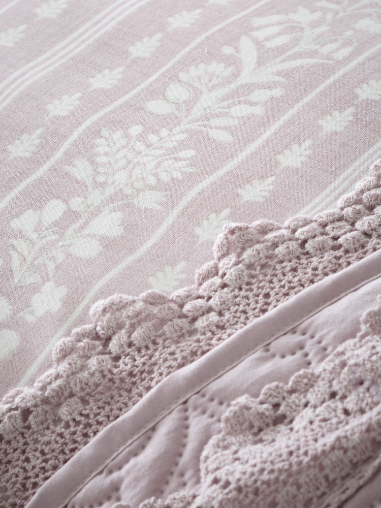 Bridgerton by Catherine Lansfield Blush Pink Silhouette Floral Lace 100% Cotton Bedspread - Image 4 of 4
