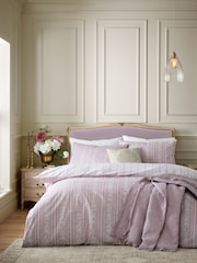 Bridgerton by Catherine Lansfield Blush Pink Regency Stripe Reversible Duvet Cover Set - Image 1 of 6
