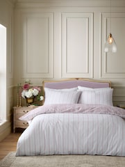 Bridgerton by Catherine Lansfield Blush Pink Regency Stripe Reversible Duvet Cover Set - Image 3 of 6
