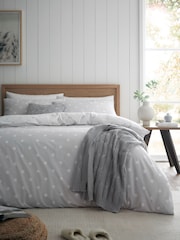 Catherine Lansfield Silver Grey Brushed 100% Cotton Polka Dot Duvet Cover Set - Image 1 of 5