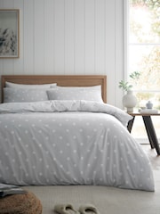Catherine Lansfield Silver Grey Brushed 100% Cotton Polka Dot Duvet Cover Set - Image 2 of 5