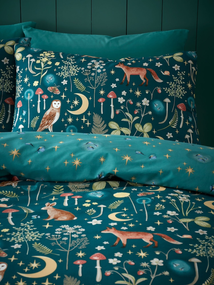 Catherine Lansfield Forest Green Enchanted Twilight Animals Duvet Cover and Pillowcase Set - Image 3 of 5