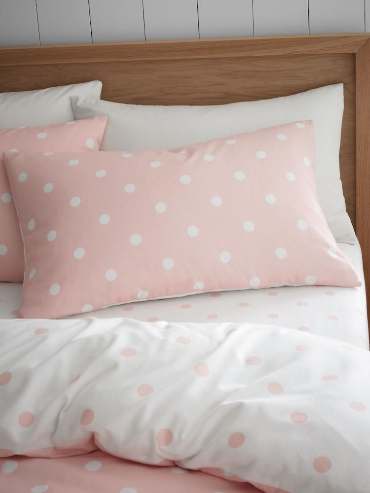 Catherine Lansfield Blush Pink Brushed 100% Cotton Polka Dot Duvet Cover Set - Image 3 of 4