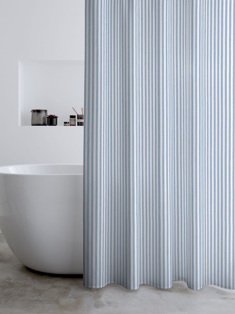 Catherine Lansfield Blue Timeless Stripe Shower Curtain - Image 1 of 3