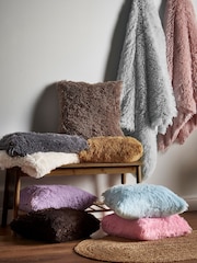 Catherine Lansfield Chocolate So Soft Cuddly Deep Pile Faux Fur Cushion - Image 4 of 4