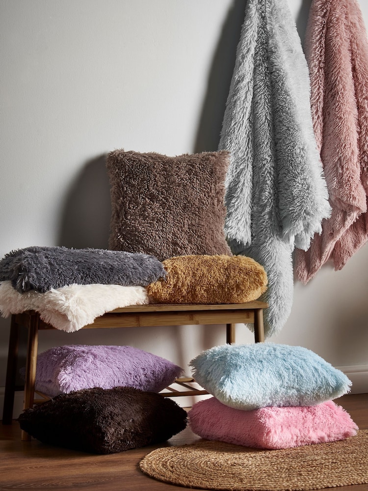 Catherine Lansfield Chocolate So Soft Cuddly Deep Pile Faux Fur Cushion - Image 4 of 4