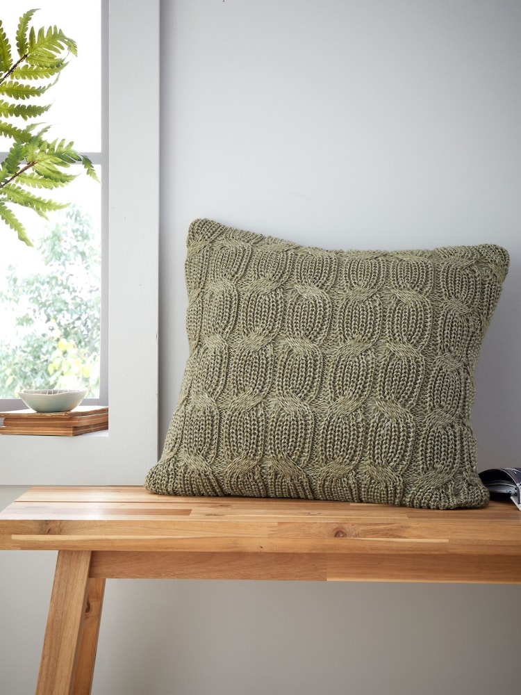 Catherine Lansfield Olive Green Chunky Marl Knit Cosy Cushion - Image 1 of 5