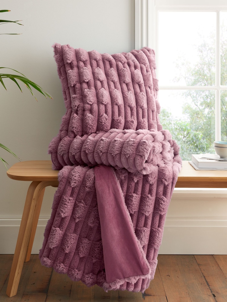 Pink Soft and Cosy Carved Faux Fur Cushion - Image 2 of 4