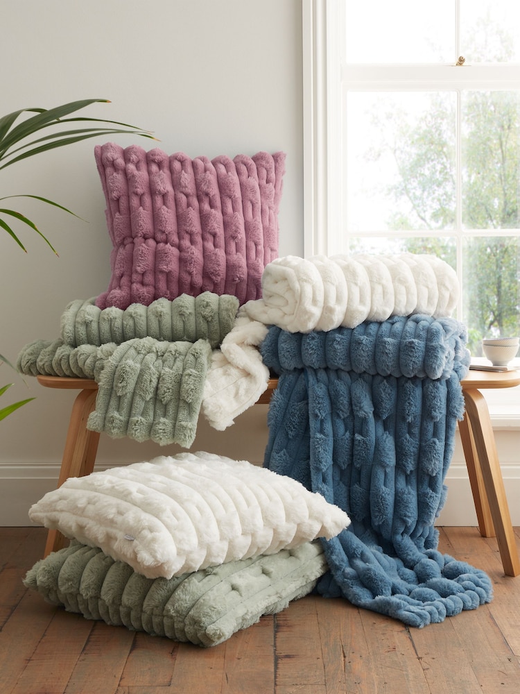 Pink Soft and Cosy Carved Faux Fur Cushion - Image 4 of 4