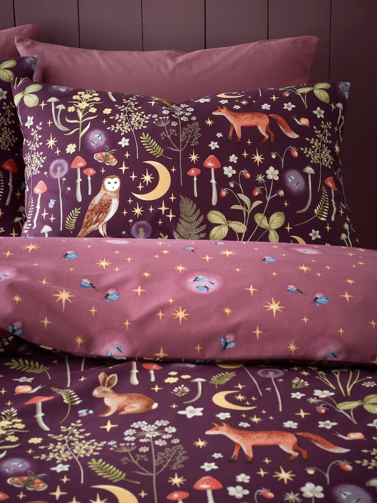 Catherine Lansfield Plum Enchanted Twilight Animals Duvet Cover Set - Image 3 of 5
