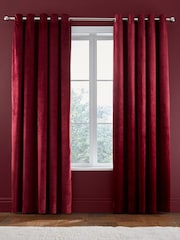 Catherine Lansfield Raspberry Red Matt Velvet Lined Eyelet Curtains - Image 1 of 3