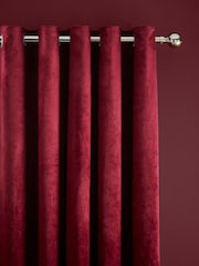 Catherine Lansfield Raspberry Red Matt Velvet Lined Eyelet Curtains - Image 2 of 3