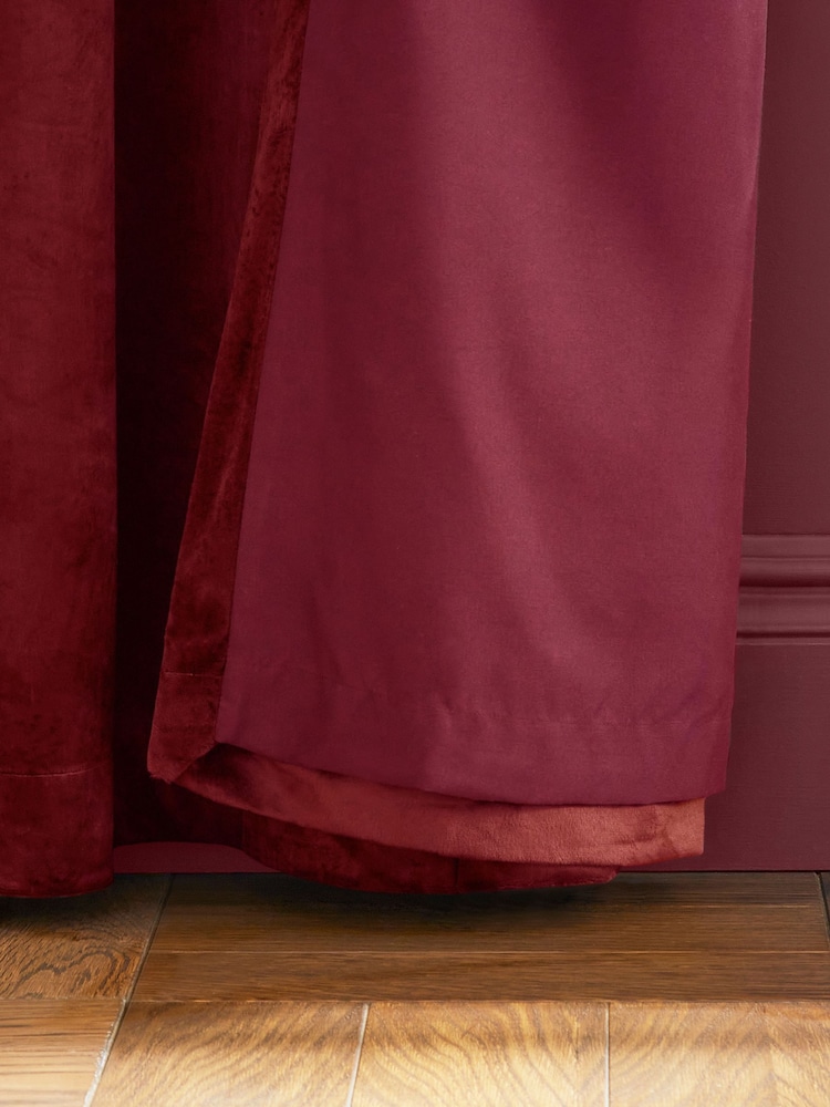Catherine Lansfield Raspberry Red Matt Velvet Lined Eyelet Curtains - Image 3 of 3