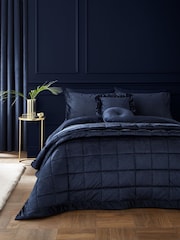 Catherine Lansfield Navy Blue Kingsley So Soft Matt Velvet Quilted Bedspread - Image 1 of 3
