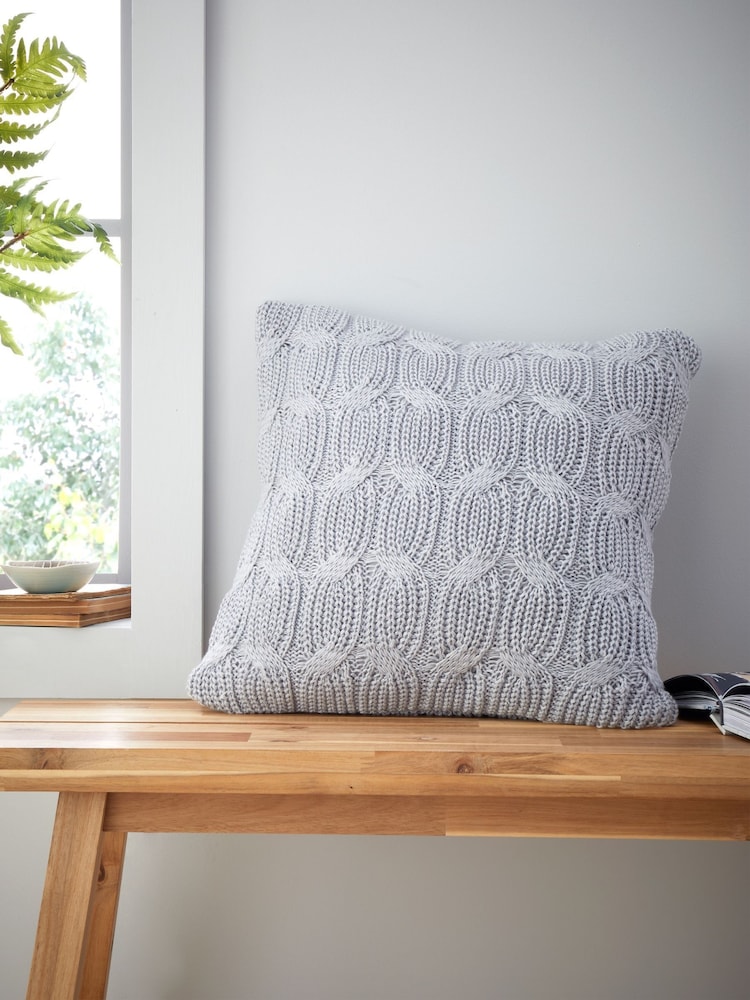 Catherine Lansfield Silver Grey Chunky Marl Knit Cosy Cushion - Image 1 of 5