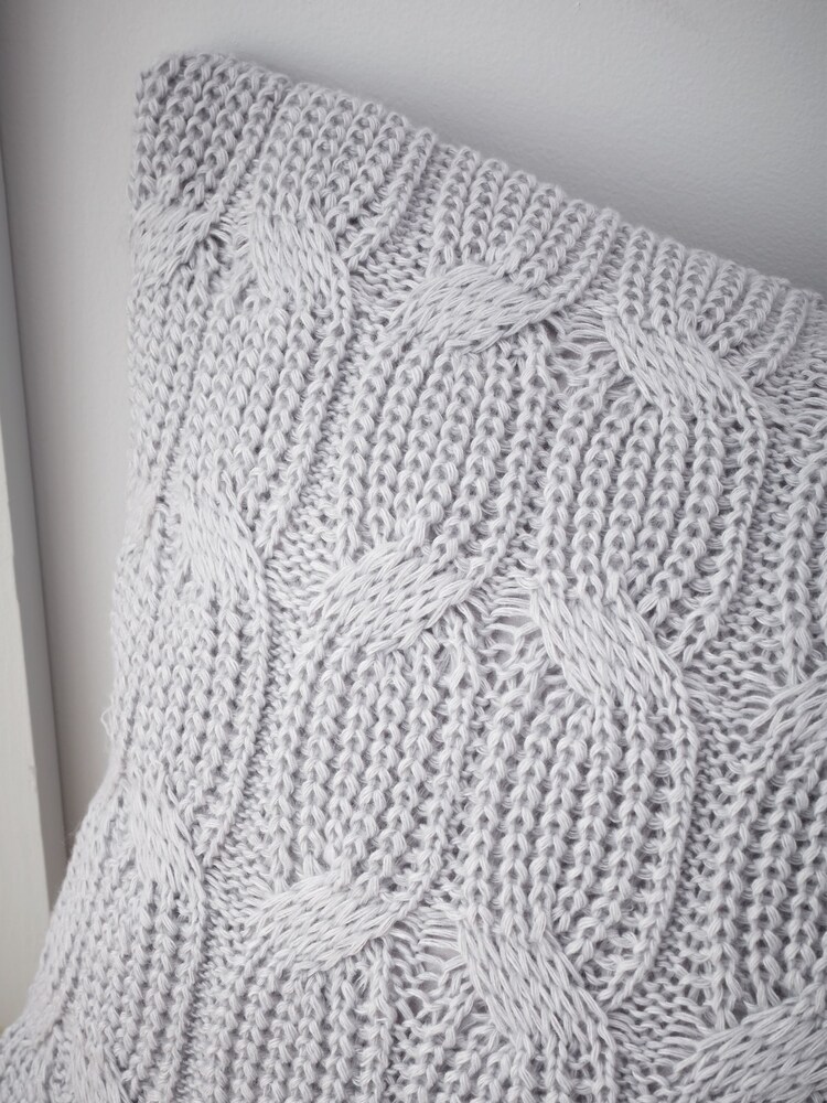 Catherine Lansfield Silver Grey Chunky Marl Knit Cosy Cushion - Image 5 of 5