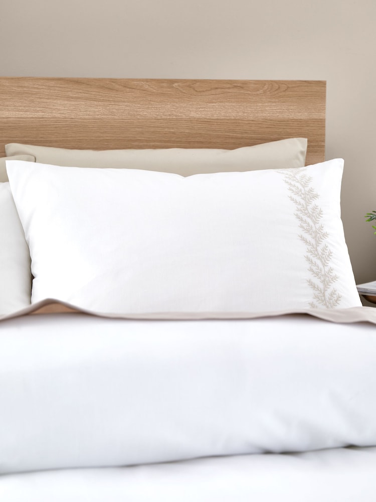 Bianca Natural Embroidery Leaf 100% Cotton Duvet Cover Set - Image 2 of 4
