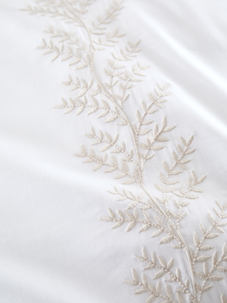 Bianca Natural Embroidery Leaf 100% Cotton Duvet Cover Set - Image 3 of 4