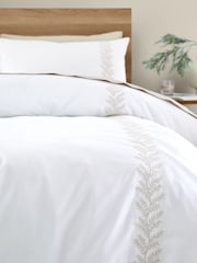 Bianca Natural Embroidery Leaf 100% Cotton Duvet Cover Set - Image 4 of 4