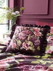 RHS Plum Pia Floral Frill Soft Touch Velour Large Cushion - Image 1 of 2