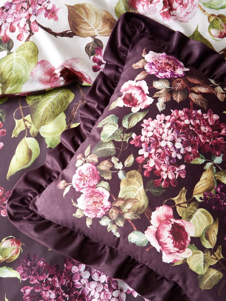 RHS Plum Pia Floral Frill Soft Touch Velour Large Cushion - Image 2 of 2