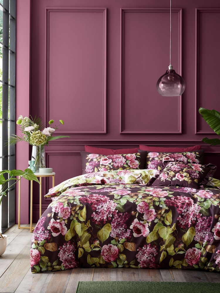RHS Plum Pia Floral 100% Cotton Duvet Cover Set - Image 1 of 5