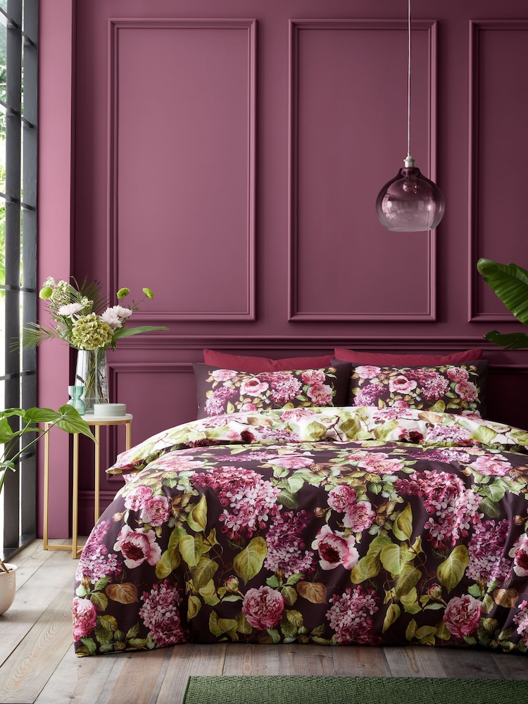 RHS Plum Pia Floral 100% Cotton Duvet Cover Set - Image 2 of 5